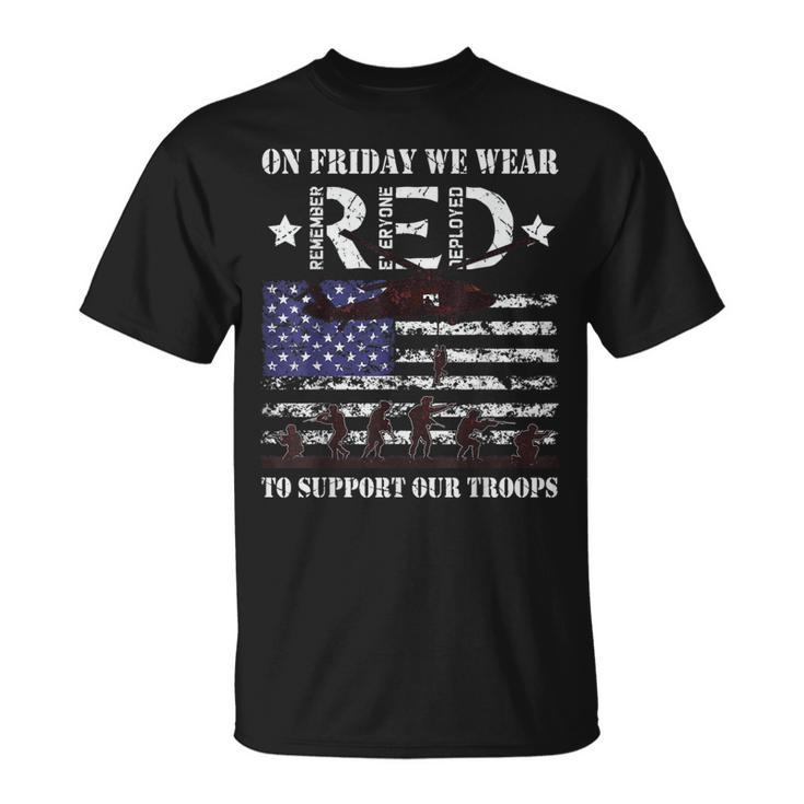 Red Friday Support Our Troops Deployed Veteran Us Flag T-Shirt