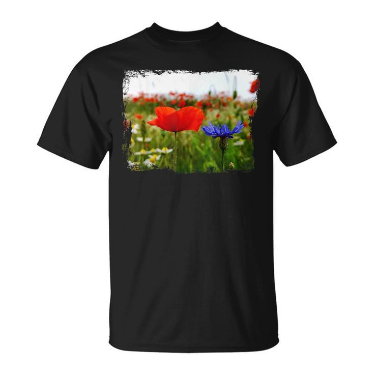 Red Poppy Flower Blooming Summer Field Meadow Fresh Air T-Shirt