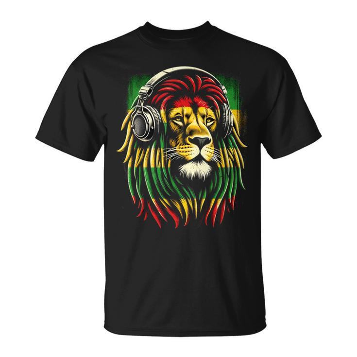 Reggae Lion Roar Rasta With Headphones T-Shirt