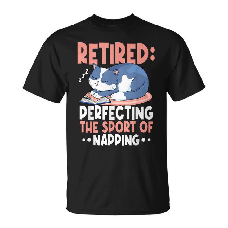 Retired Perfecting The Sport Of Napping Cat Lover Retirement T-Shirt