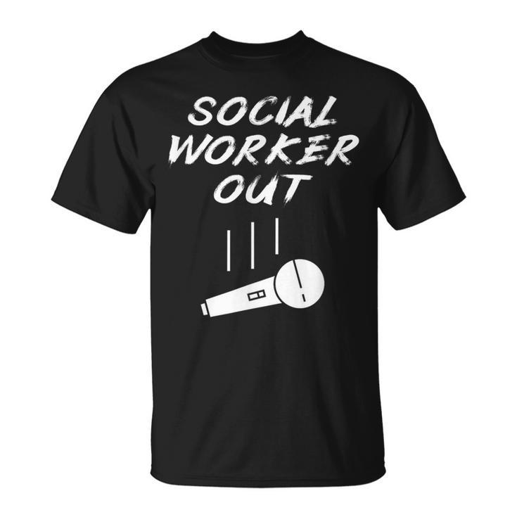 Retired Social Worker Out Retirement Mic Drop Retiring Quote T-Shirt