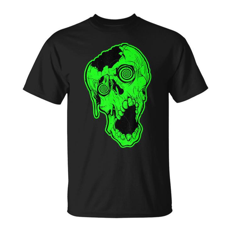 Retro 80'S Neon Zombie Skull Skate T-Shirt