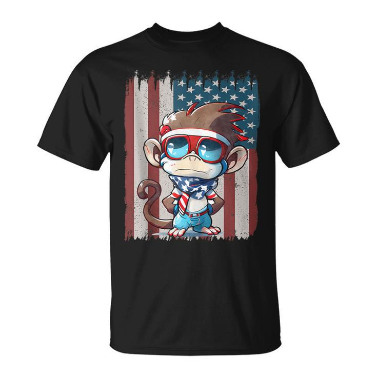 Retro American Flag Monkey Dad Mom 4Th Of July T-Shirt