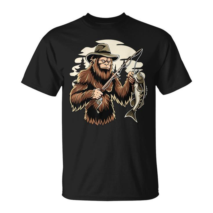 Retro Bigfoot Sasquatch Fishing Bassquatch Fisherman T-Shirt
