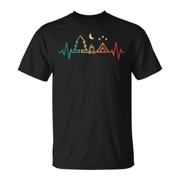 Retro Camping Outdoor Heartbeat Nature Camper Hiking Camping T-Shirt