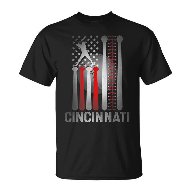 Retro Cincinnati American Flag Distressed Baseball Fans T-Shirt