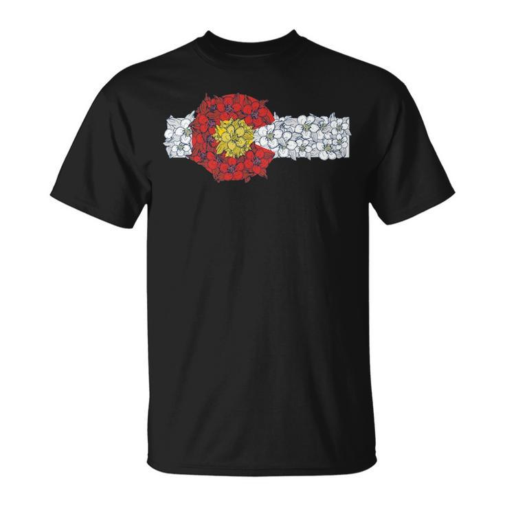 Retro Colorado Flag Columbine Flower Artistic Nature T-Shirt
