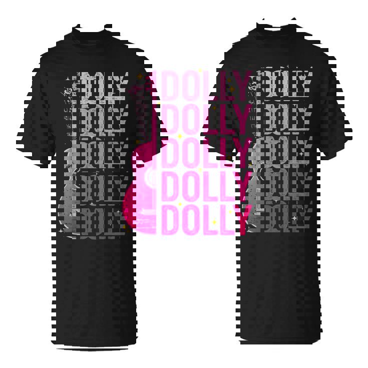 Retro Dolly First Name Guitar Pink Cowgirl Western T-Shirt