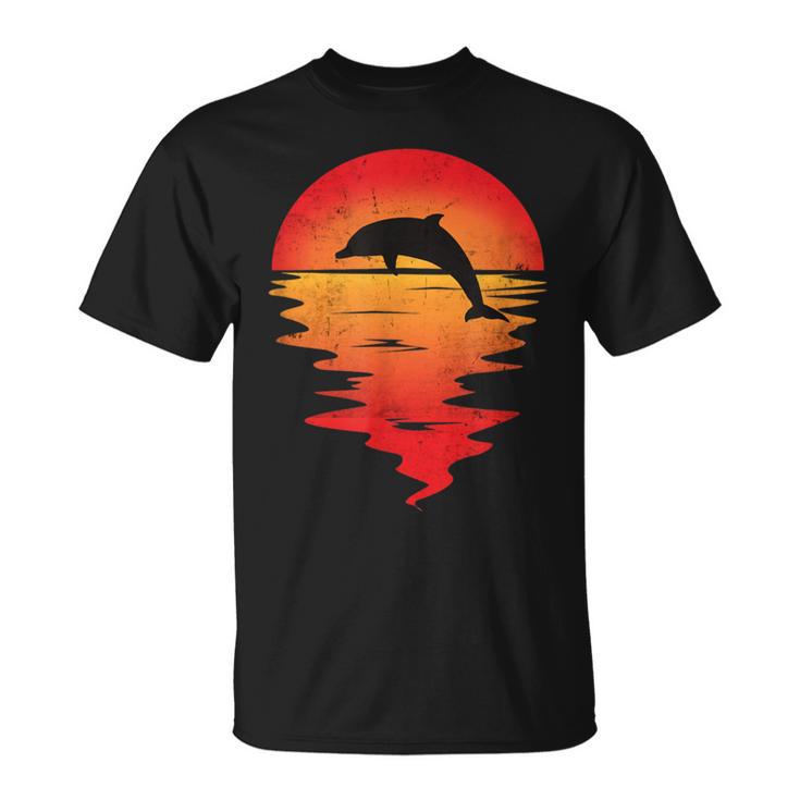 Retro Dolphin Sunset Romantic Vintage Dolphin T-Shirt