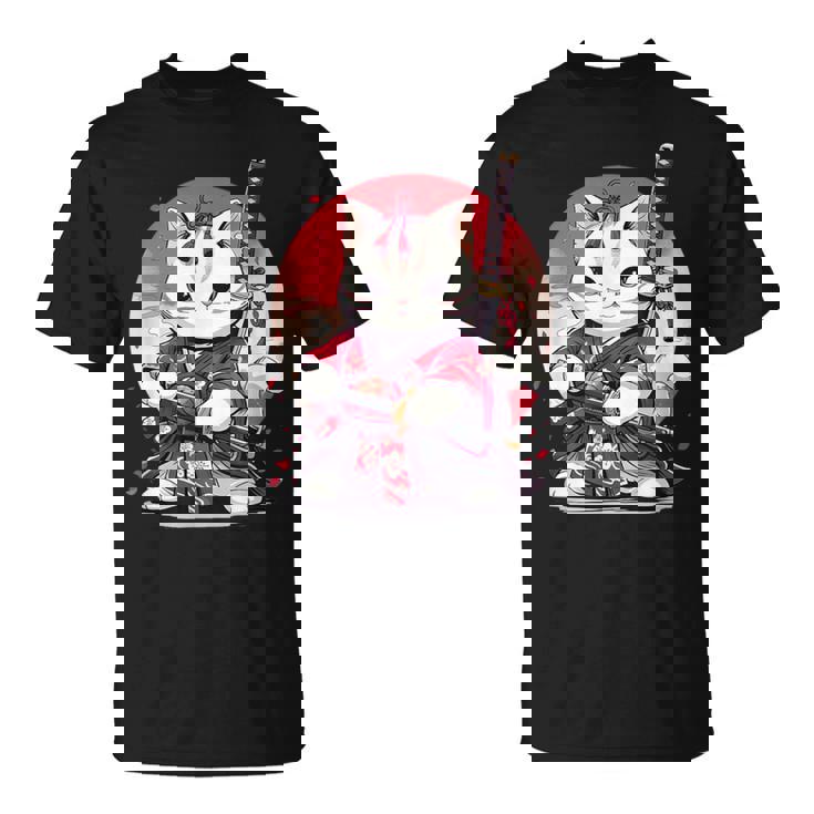 Retro Japonés Gato Samurai Tatuaje Gráfico Ninja Kawaii Camiseta unisex