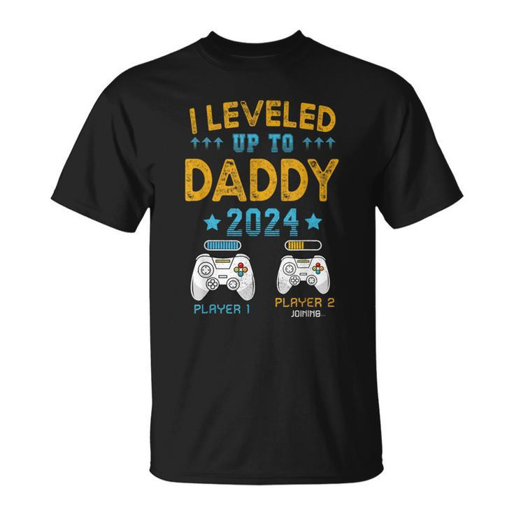 Retro I Leveled Up To Daddy 2024 First Time Dad T-Shirt