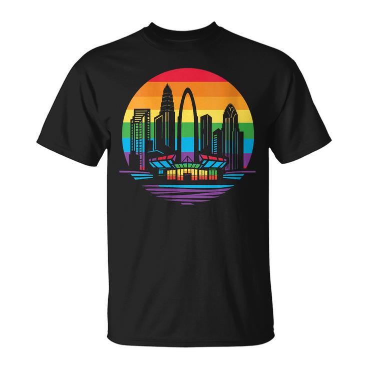 Retro Lgbt Rainbow Charlotte Skyline Lesbian Gay Pride T-Shirt