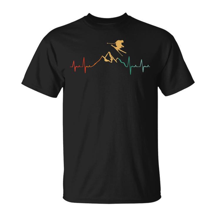 Retro For Skiing Alps Piste Heart Rate T-Shirt