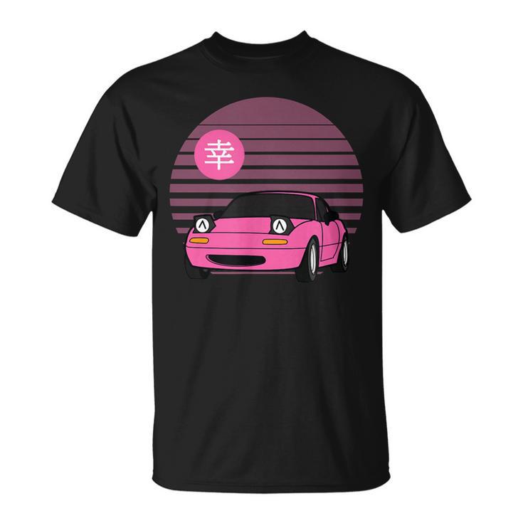 Retro Sonnenuntergang & Sportwagen Grafik T-Shirt, Stilvoller Print