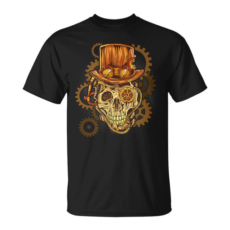 Retro Steampunk Skull Vintage Gears Goth T-Shirt