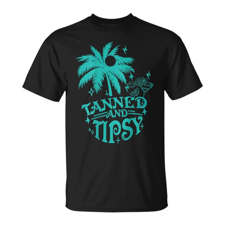 Retro Tanned And Tipsy Cocktail Lover Beach Vacation T-Shirt