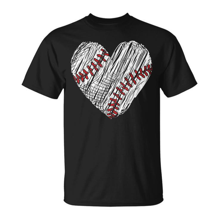 Retro Vintage Baseball Lover Heart Fans Players Distressed T-Shirt