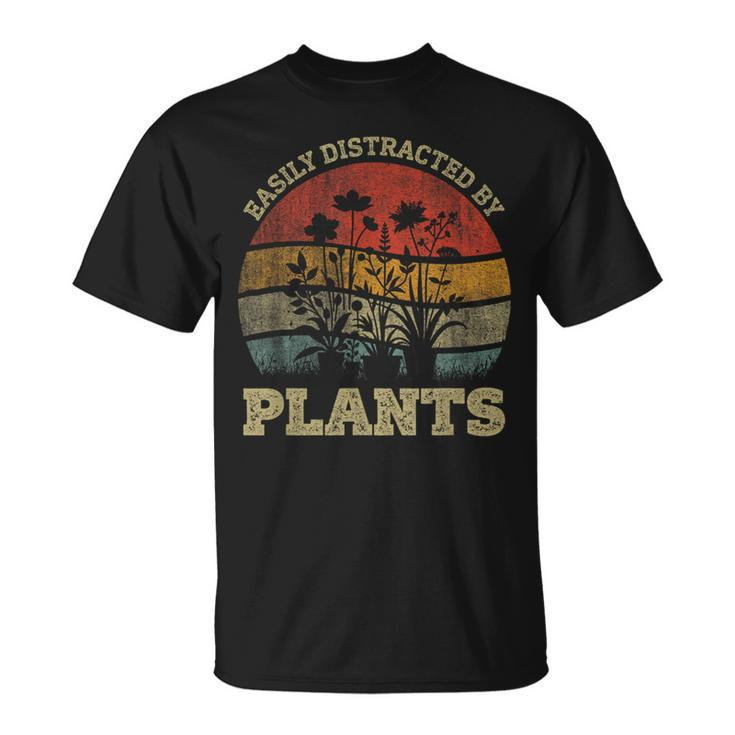 Retro Vintage Easily Distracted By Plants For Plants Lover T-Shirt
