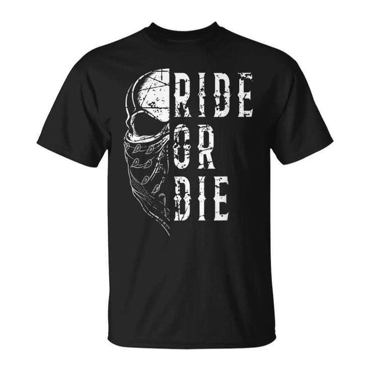 T-Shirt Homme Motard Skull (Crâne) - Dessin Custom 'Ride Die' - Coton - Neuf Avec Étiquettes
