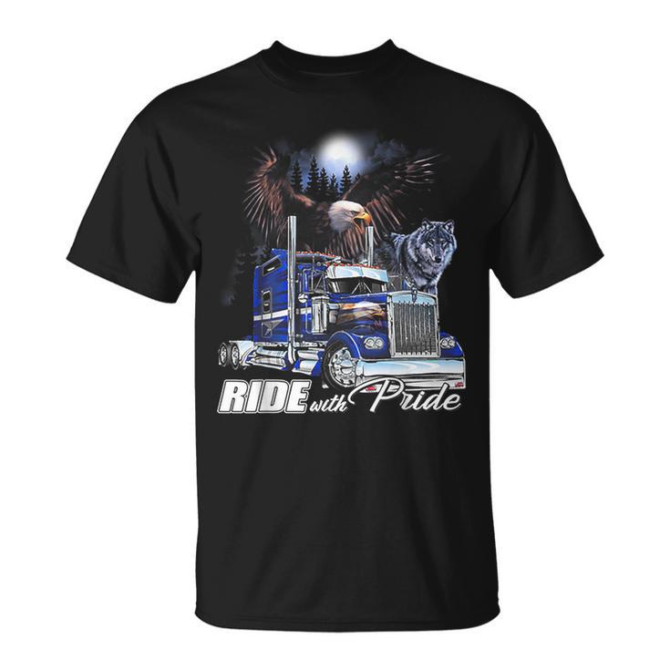 Ride With Pride Trucker Eagle Wolf T-Shirt