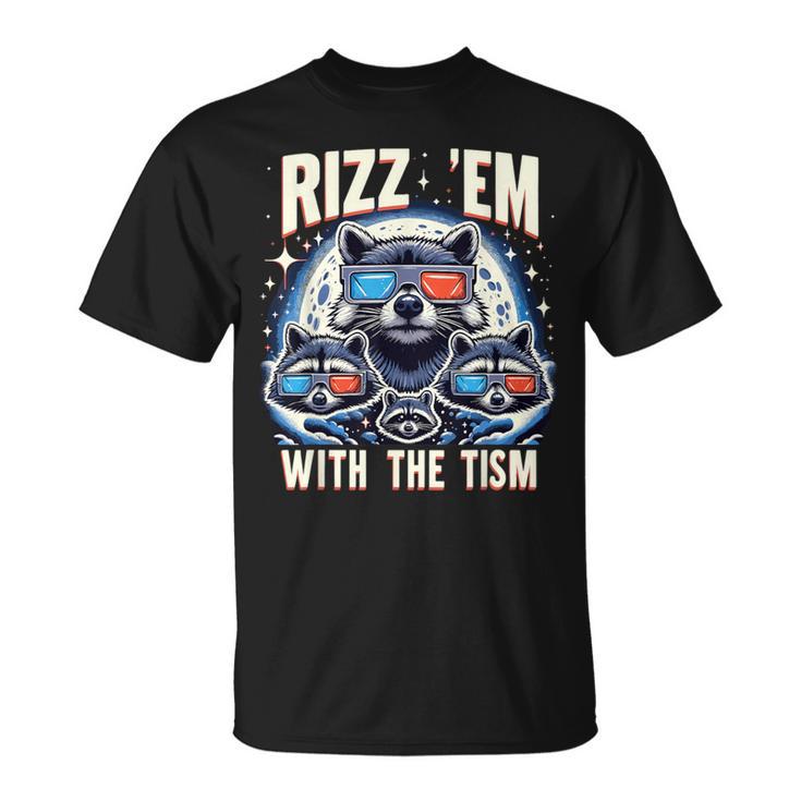 Rizz Em With The Tism Retro Vintage Raccoon Meme Autism T-Shirt