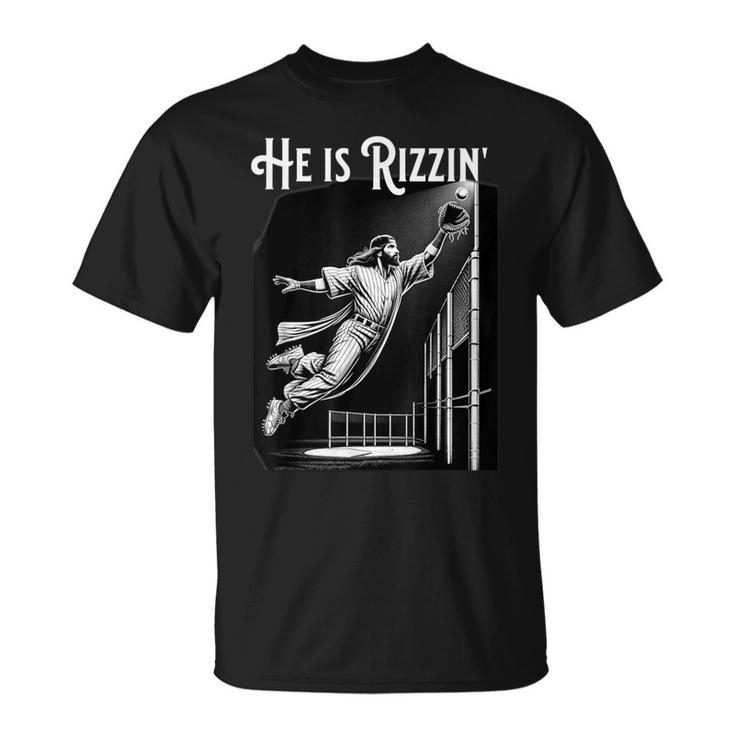 He Is Rizzin Jesus Playing Baseball Sports Rizz T-Shirt