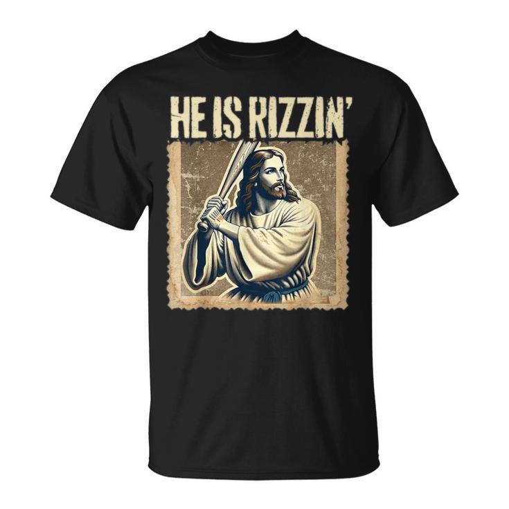 He Is Rizzin Jesus Playing Baseball Sports Rizz T-Shirt