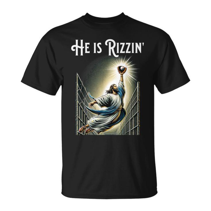 He Is Rizzin Jesus Playing Baseball Sports Rizz T-Shirt