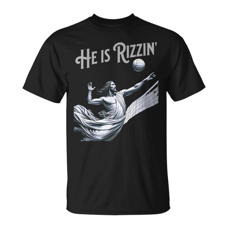 He Is Rizzin Jesus Playing Volleyball Sports Rizz T-Shirt