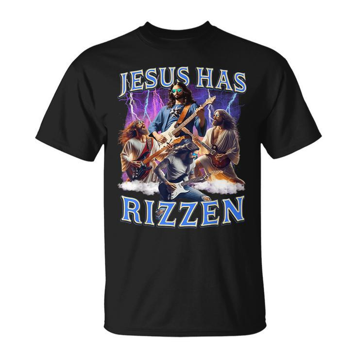 He Is Rizzin Jesus Rocks On Electric Guitar Jesus Has Rizzen T-Shirt