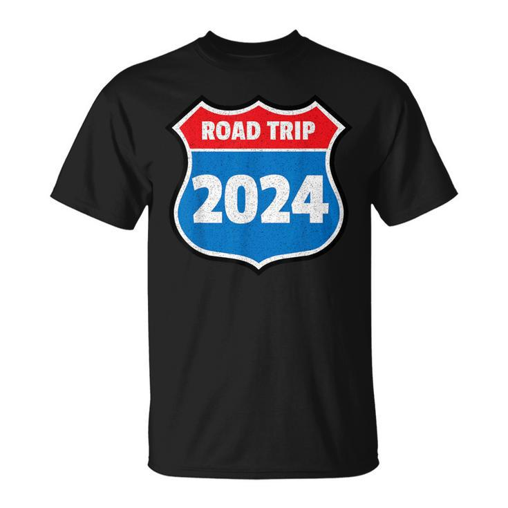 Road Trip 2024 Sign Family Group Matching Distressed T-Shirt