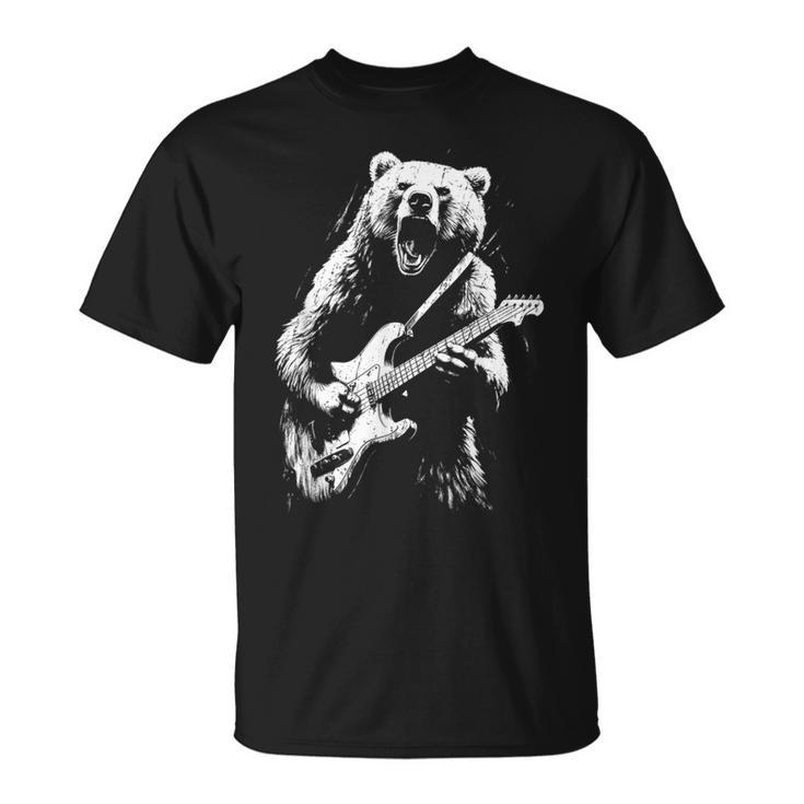 Rock Bear Playing Guitar Guitar Bear Music T-Shirt