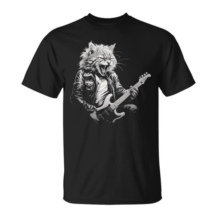 Rock Cat Playing Guitar Guitar Cat Womens T-Shirt