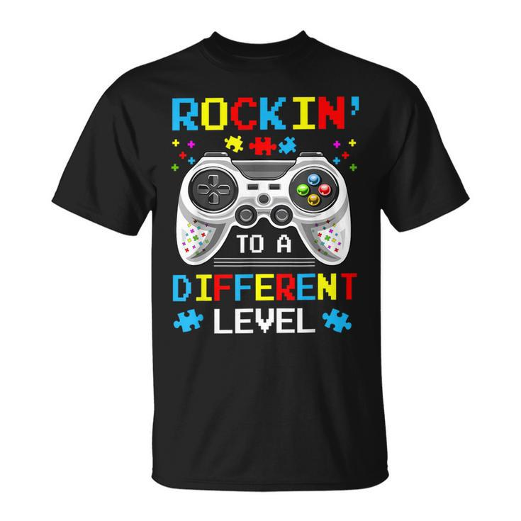 Rockin To Different Level Game Autism Awareness Gaming Gamer T-Shirt