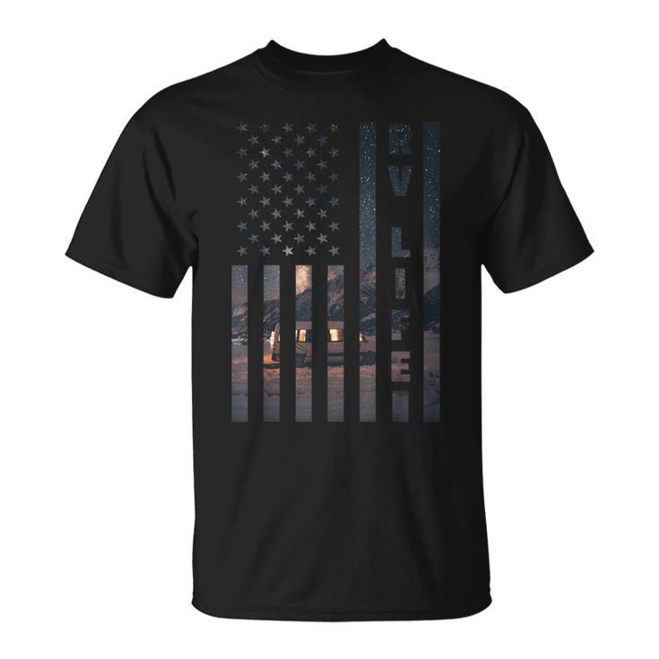 Rv Van Life American Flag Recreational Vehicle Camper Hiker T-Shirt