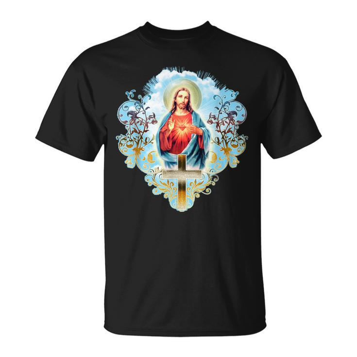 Sacred Heart Of Jesus Christ Vintage Cross Catholic T-Shirt