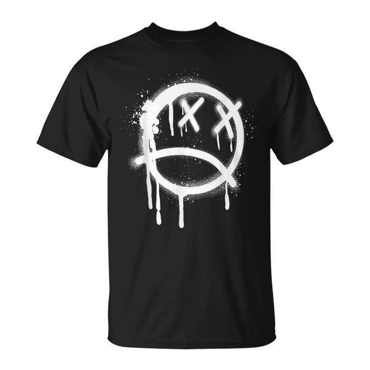 Sad Face Black Graffiti Spray Pattern T-Shirt