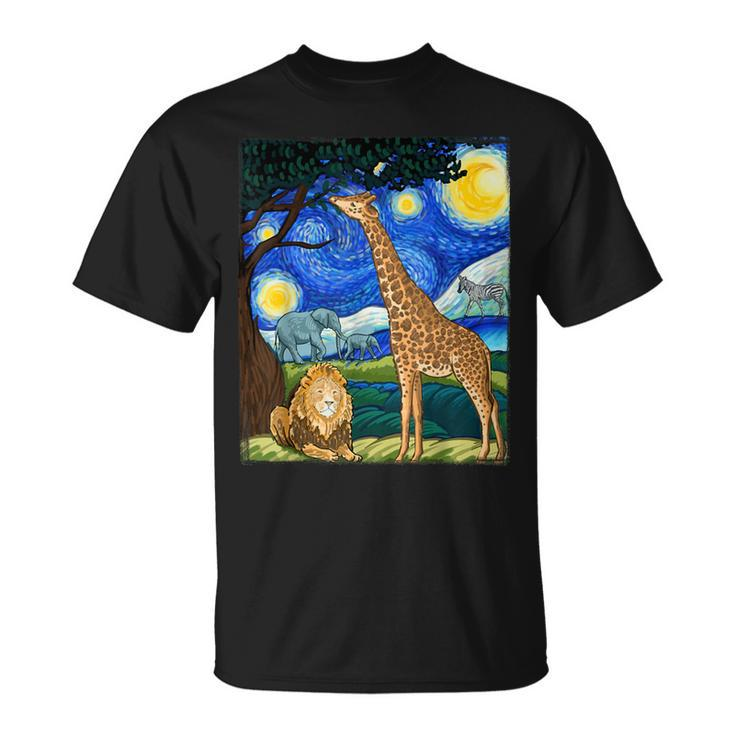Safari Night Zoo Animal Giraffe Lion Animal Lover T-Shirt