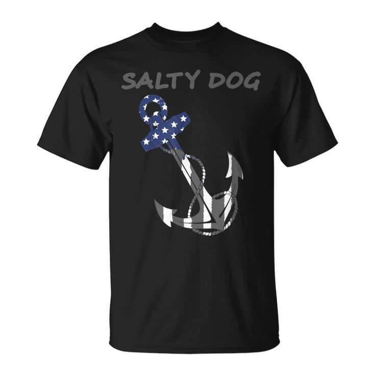 Salty Dog Blue And Grey American Flag Anchor T-Shirt