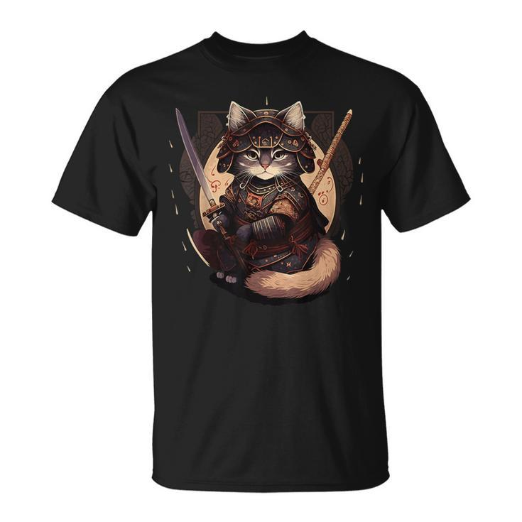 Samurai Cat Warrior Japanese Ninja Cat Kawaii T-Shirt