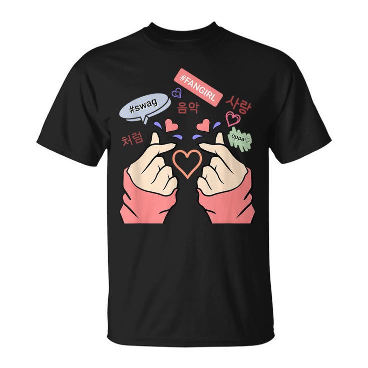 Saranghae Kpop Finger Heart Para Niñas Kpop Fan Camiseta unisex