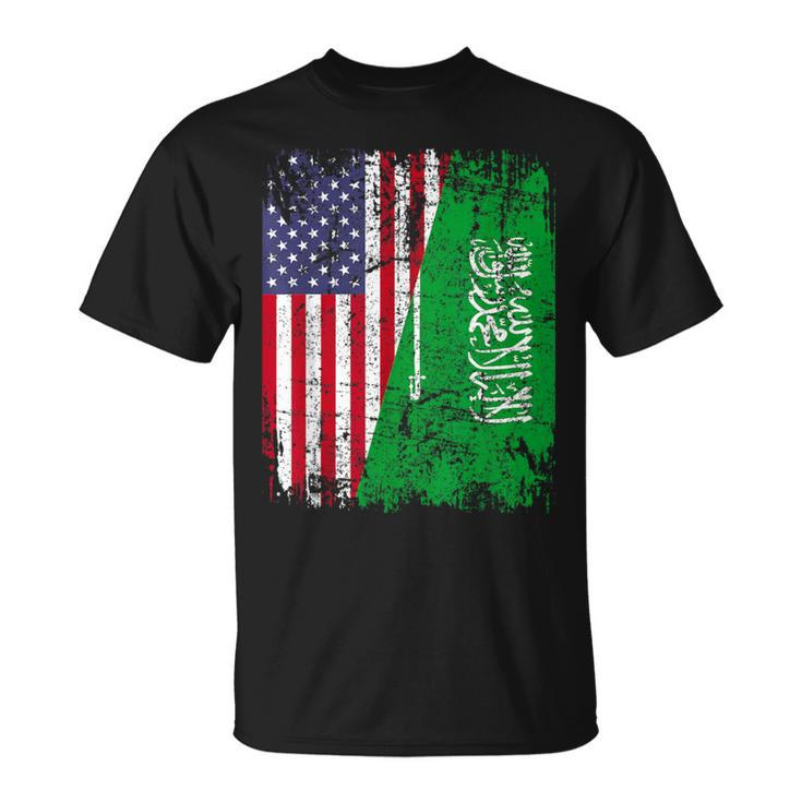 Saudi Arabian Roots Half American Flag Saudi Arabia Flag T-Shirt