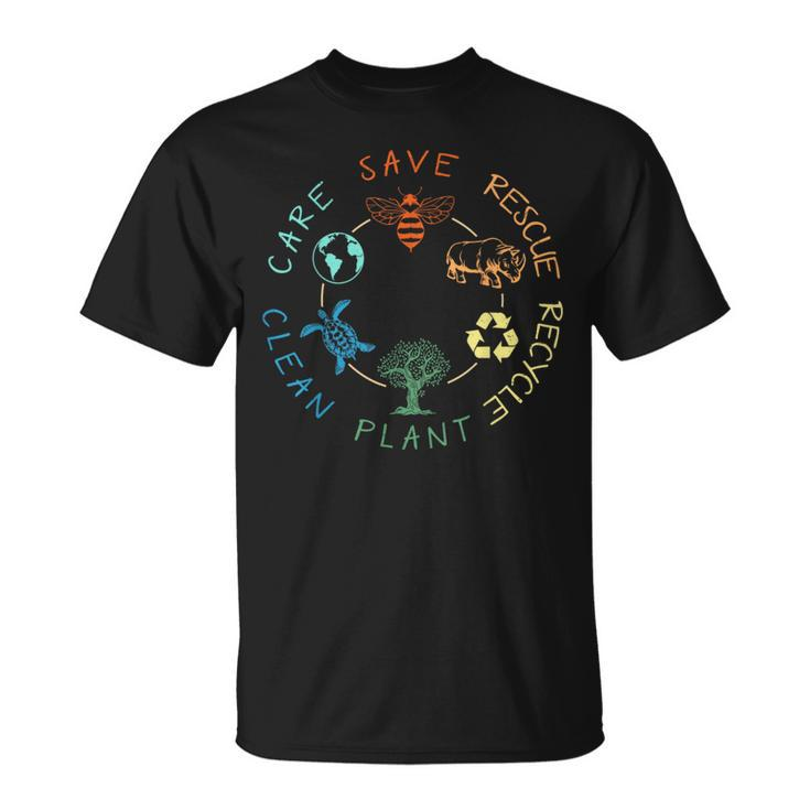 Save Bees Rescue Animals Recycle Plastic Earth Day 2024 T-Shirt