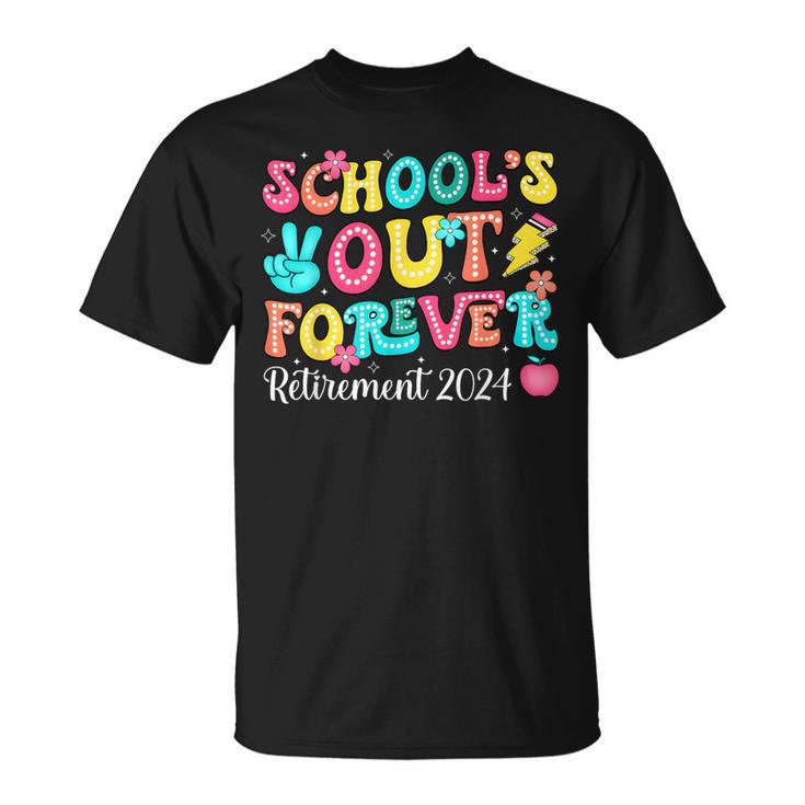 School's Out Forever Retired Groovy Teacher Retirement 2024 T-Shirt