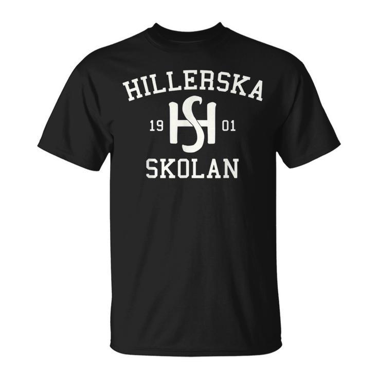 Schwarzes Hillerska Skolan 1901 T-Shirt, Historisches Design Tee