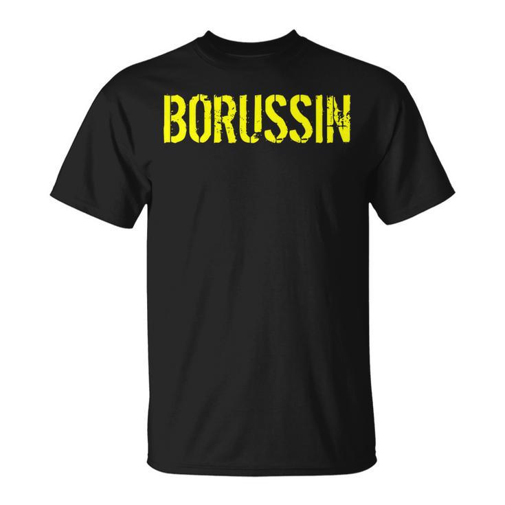 Schwarzes T-Shirt mit gelbem BORUSSIN Schriftzug, Fußballfan Bekleidung