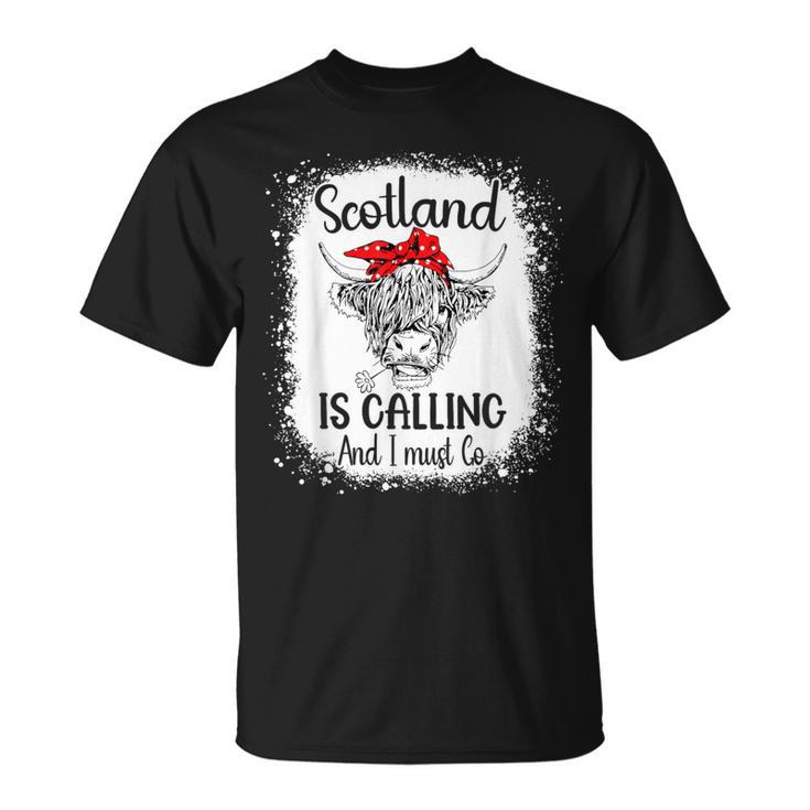 Scotland Is Calling And I Must Go Bleached Highland Cow T-Shirt