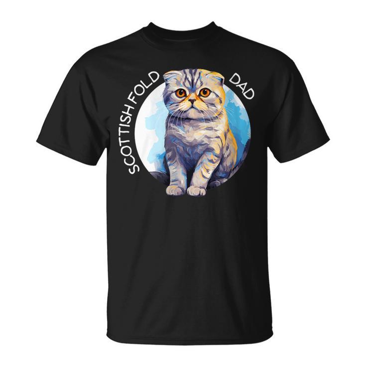 Scottish Fold Katzen Papa Cat Dad Daddy Haustier Freund Mit-Ausschnitt T-Shirt