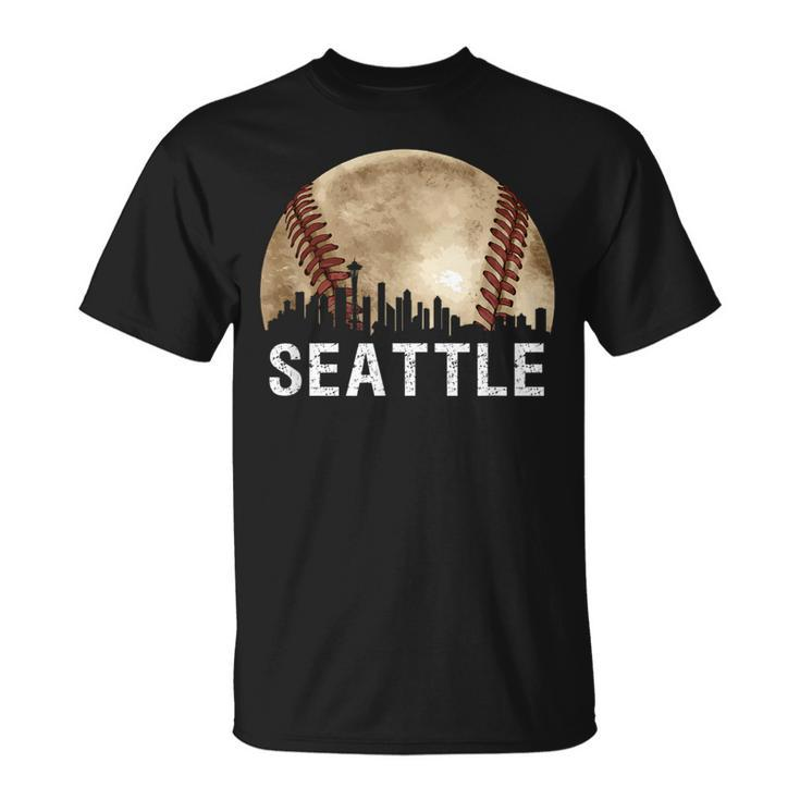 Seattle Skyline City Vintage Baseball Lover T-Shirt