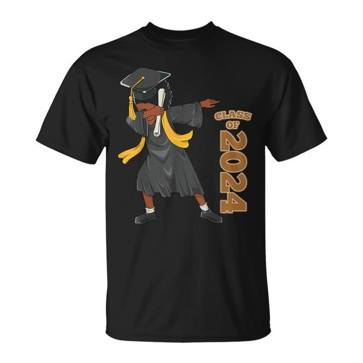 Senior 2024 Graduation African Black Girl Dabbing Afro Women T-Shirt